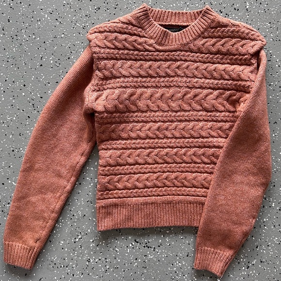 BlankNYC EUC Horizontal Cable Knit Sweater with Shoulder Pads in Terracotta Rust - Picture 3 of 9